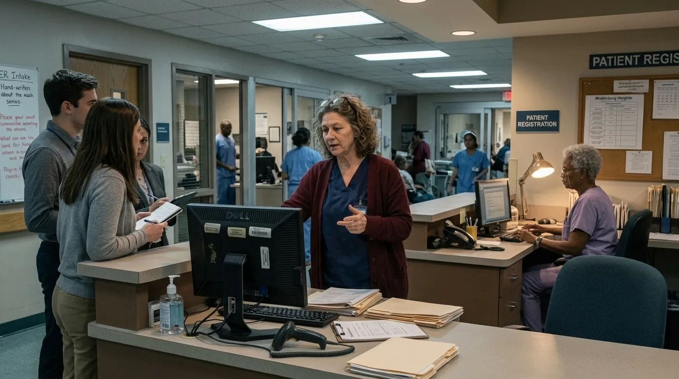 Donna and Loretta at the ER registration desk