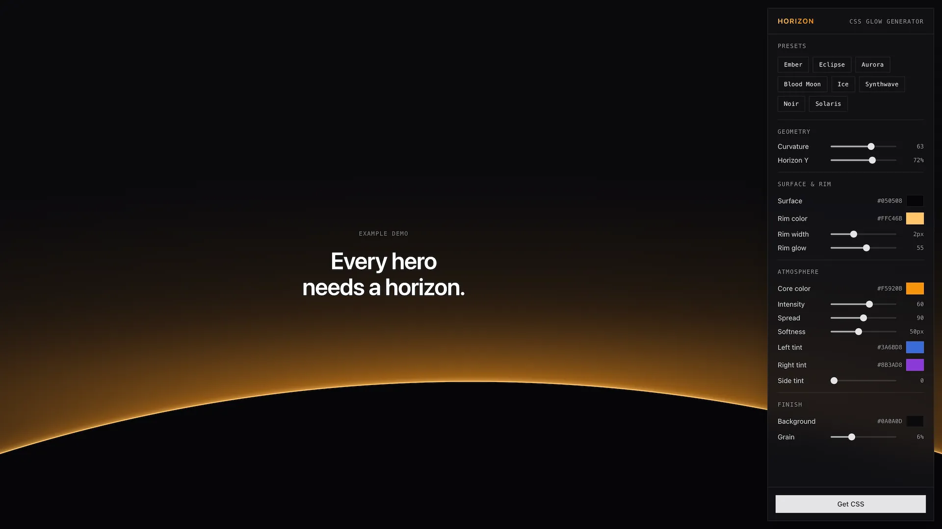 Horizon CSS Glow Generator